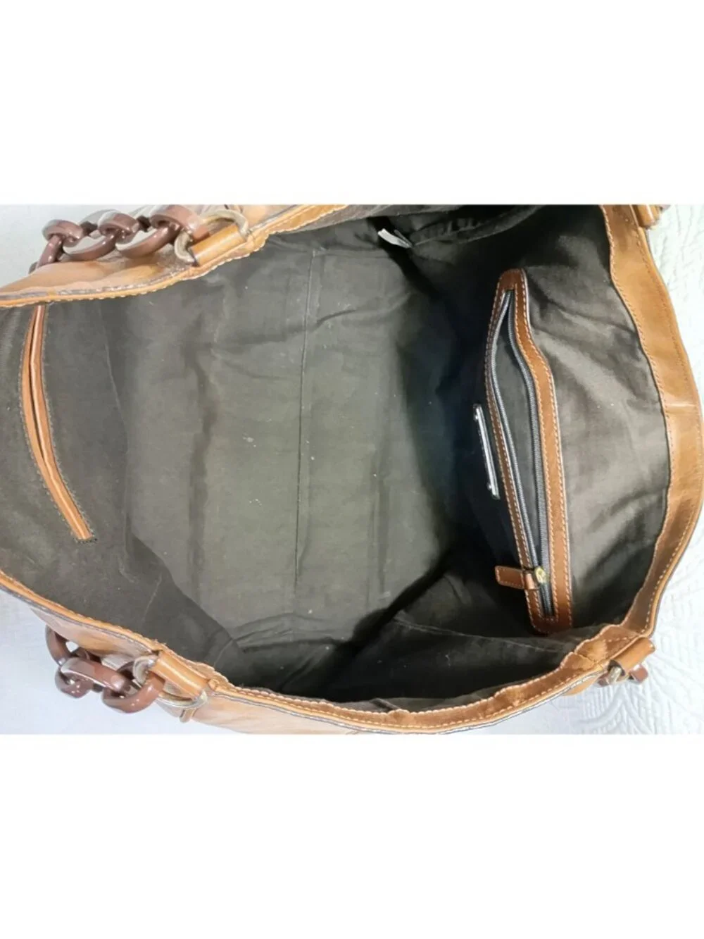 Banana Republic Brown Leather Chain Strap Tote Handbag Silver  Stylish Functiona